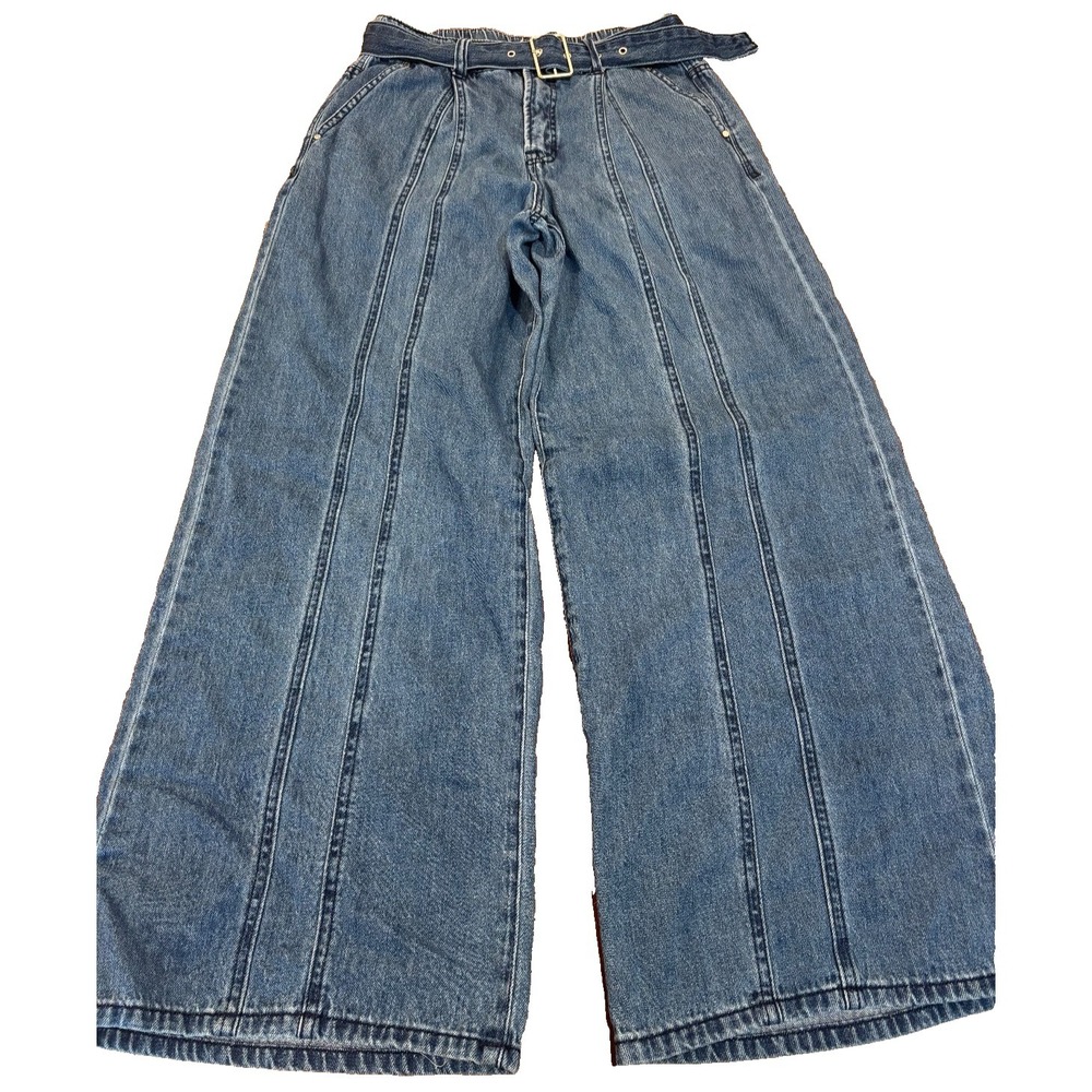vintage Kenzie double seam belted wide leg blue jeans womens' size 28 waist